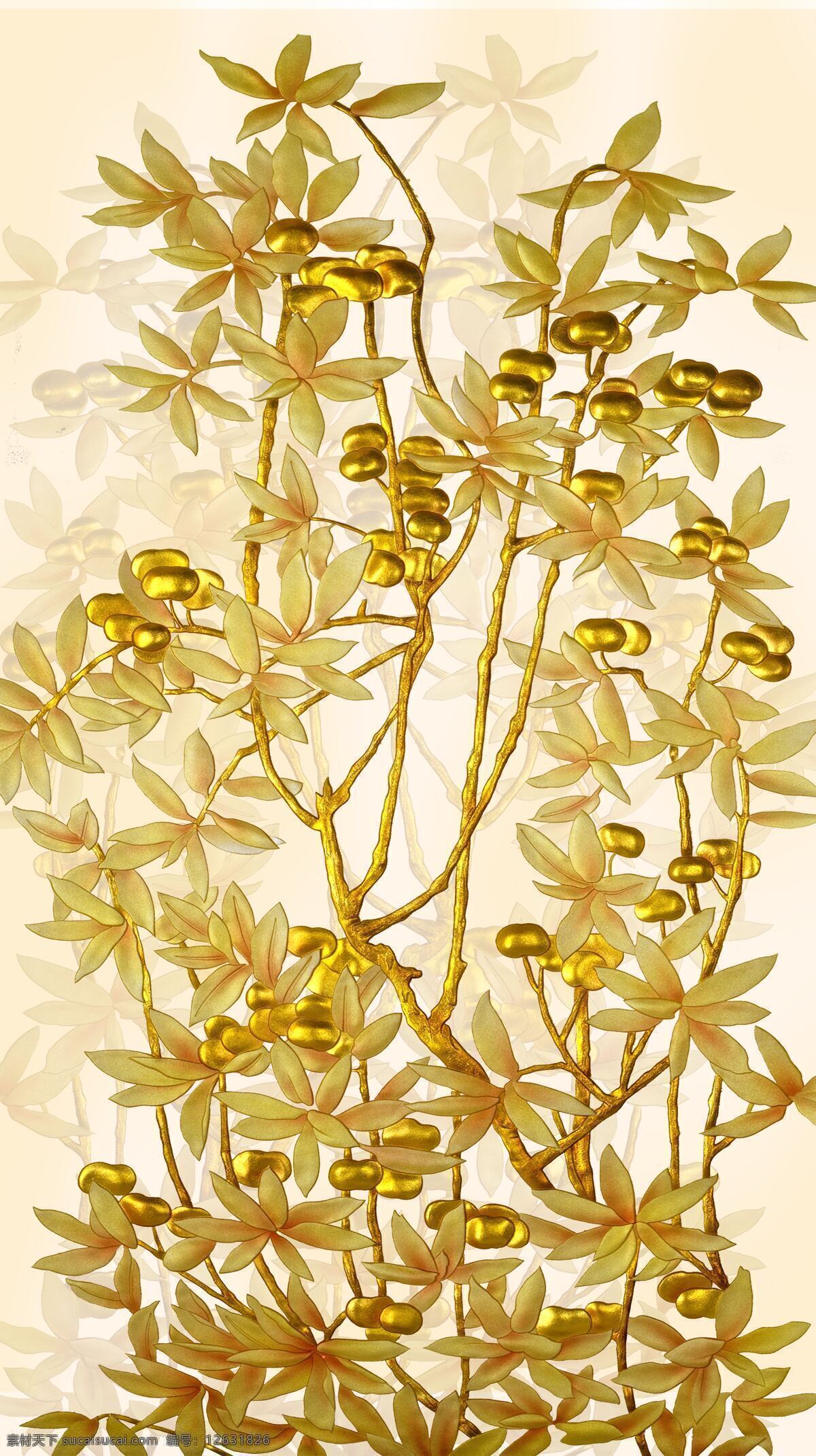 玄关黄金树 玄关 金色 黄金树 花 玉兰花 3d设计