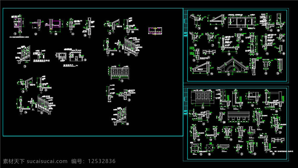 建筑 详图 大样 cad 图纸 建筑图纸 源文件 施工 设计图 施工图 图纸模板下载 豪华别墅 dwg 黑色