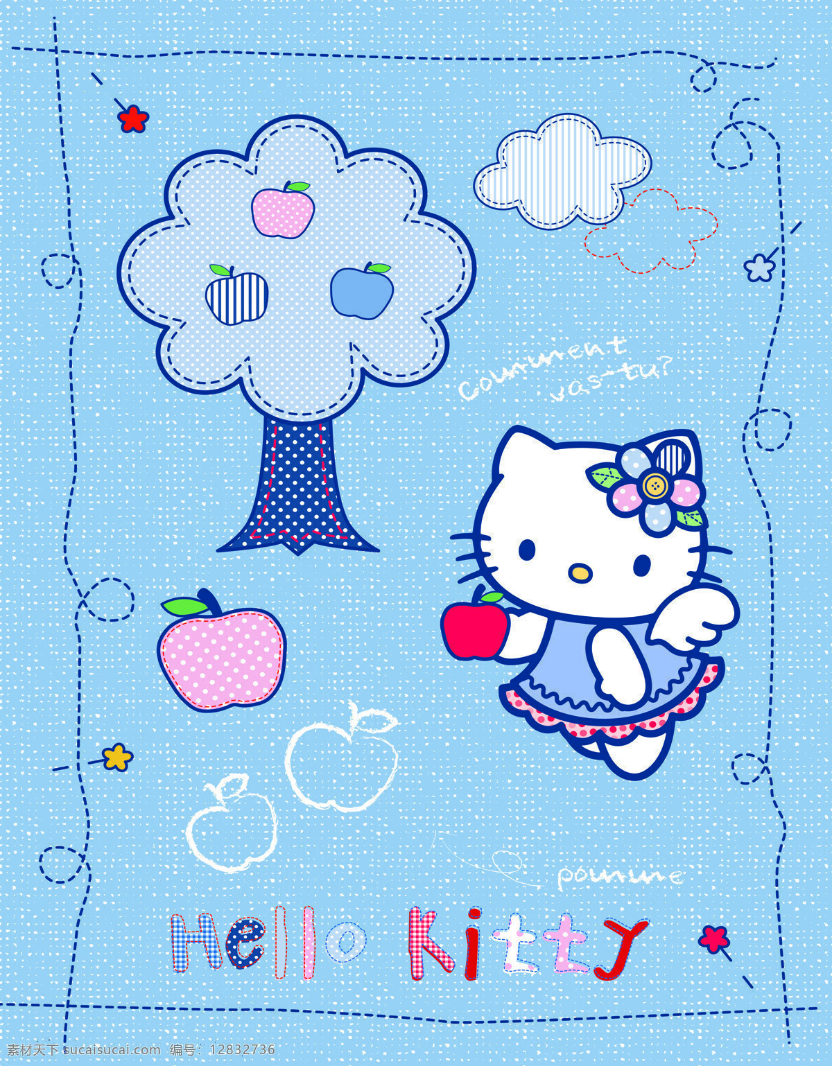 可爱小猫 hello kitty 猫 苹果 苹果树 卡通 移门 动漫动画