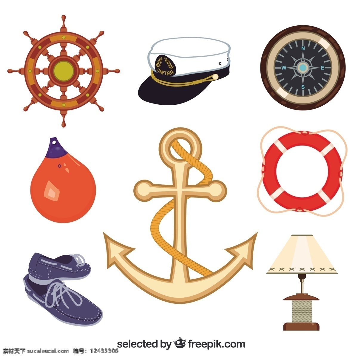 航海元素背景 指南针 帽子 航海 插图 海洋 水手 方向舵 海事