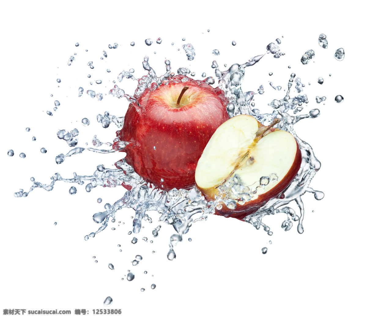 红苹果 绿叶 苹果 生物世界 水滴 水果 水花 水中 设计素材 模板下载 水中苹果 半边苹果 水珠水滴 叶子 美味水果