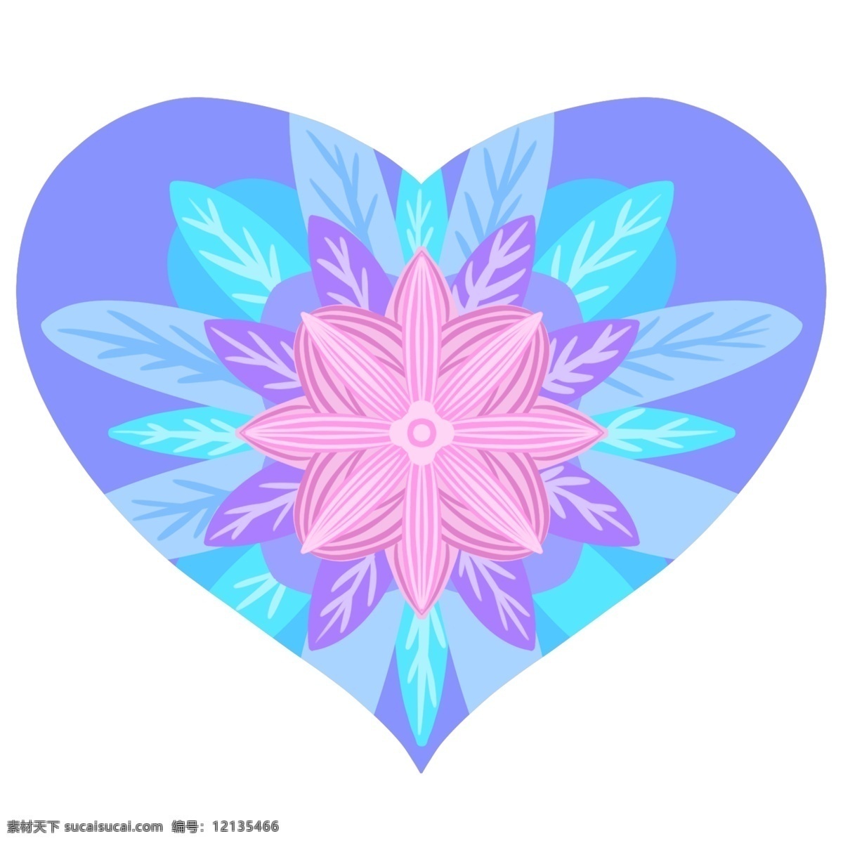 花朵 爱心 卡通 插画 花朵的爱心 卡通插画 爱心插画 表达爱心 爱心装饰 爱情标志 蓝色的爱心