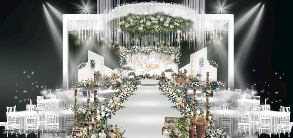 白 绿色 造型 婚礼 效果图 舞台 主题 花艺 吊顶 婚礼效果图 环境设计