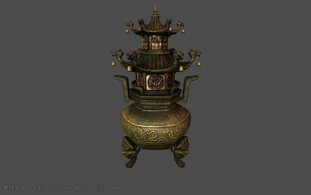青铜 八角 龙狮 炉 青铜香炉 香炉 八角炉 龙狮炉 3d设计 其他模型 max