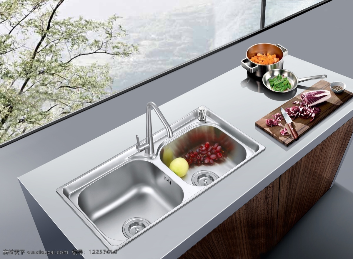 水槽 厨卫一角 水槽配景 厨房水槽 水槽蔬菜 画册设计