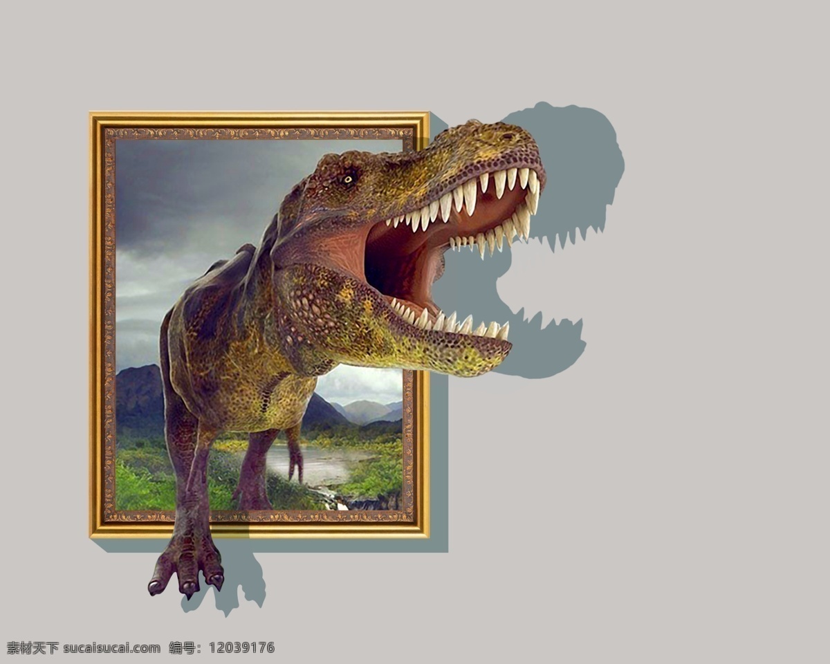 3d 立体 恐龙 壁画 墙 画 墙画 3d渲染 3d模型 效果图