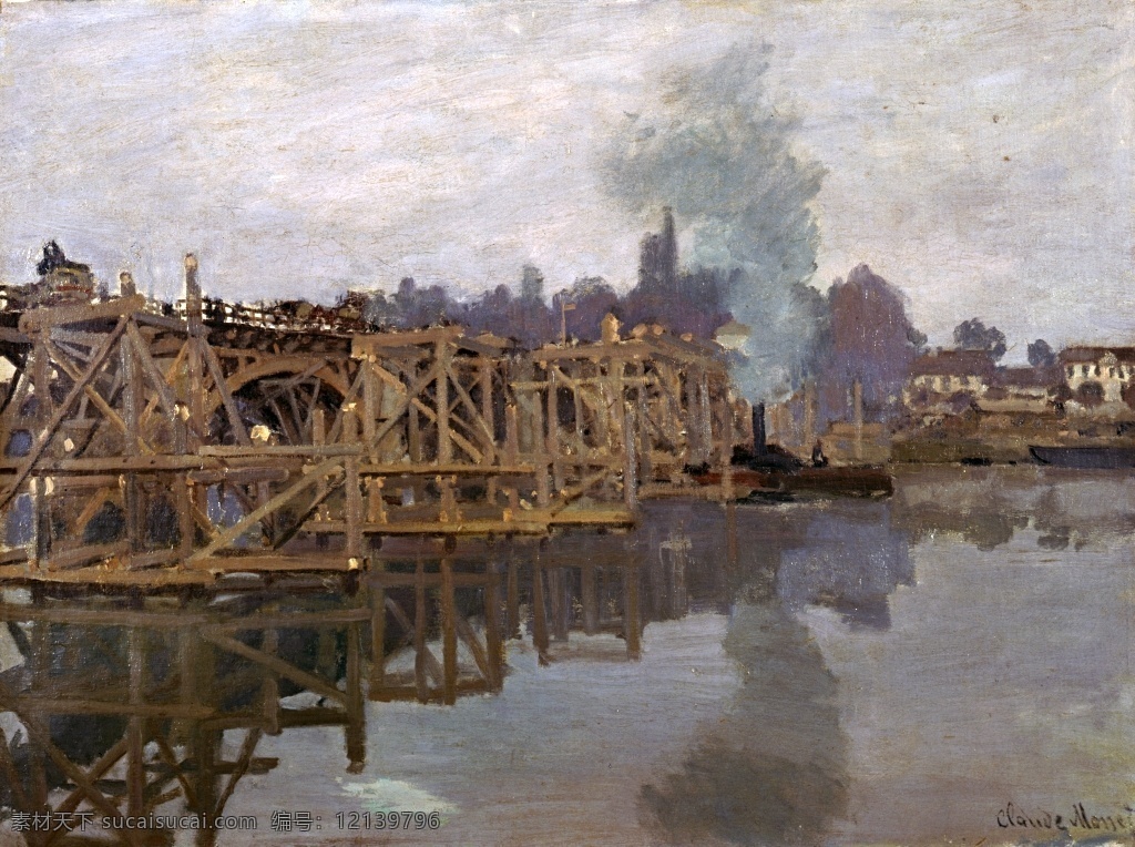 弥漫 浓烟 工业 城市 油画 客厅 装饰画 无 框 画 挂画 挂画设计图 写实