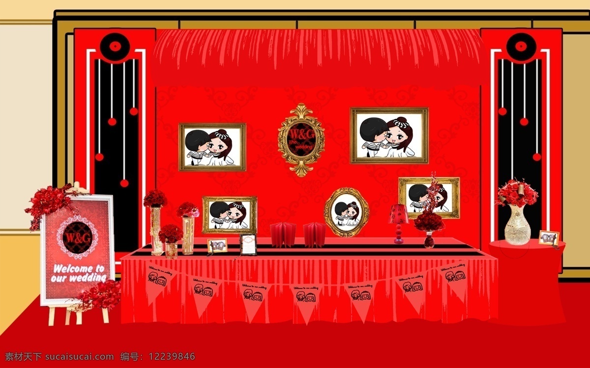 红 黑 主题 签到 台 签到台 婚礼会场 红黑主题婚礼 红黑签到台 婚礼签到台 psd源文件