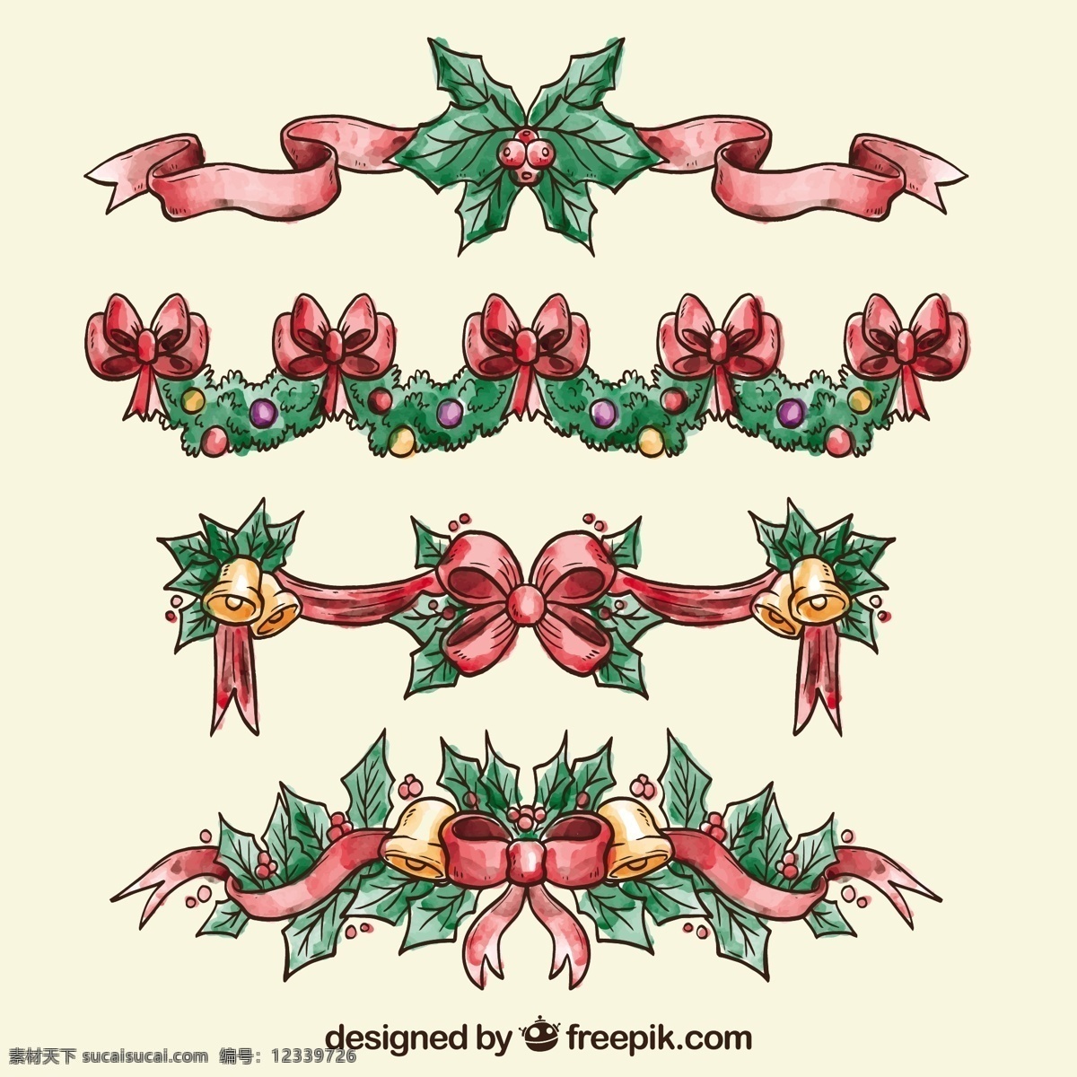 手绘圣诞饰品 圣诞节 水彩 一方面 饰品 新的一年 新年快乐 圣诞快乐 雪 冬天 油漆 快乐 红色的 庆祝新 假日 装修 装饰 年 白色