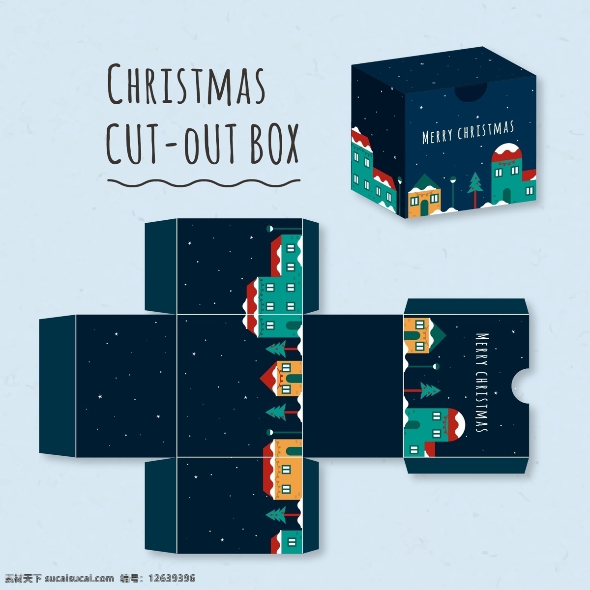 夜晚 可爱 圣诞 盒子 包装 圣诞盒子 圣诞节 圣诞节包装 设计礼盒包装 模切包装 包装模板 圣诞素材 包装设计 黑色