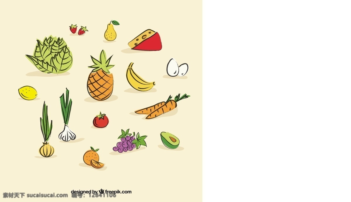 彩色 蔬菜 图标 美食 健康 水果 橙 柠檬 奶酪 鸡蛋 葡萄 菠萝 番茄 食品 胡萝卜 洋葱 生菜 梨 酪梨 白色