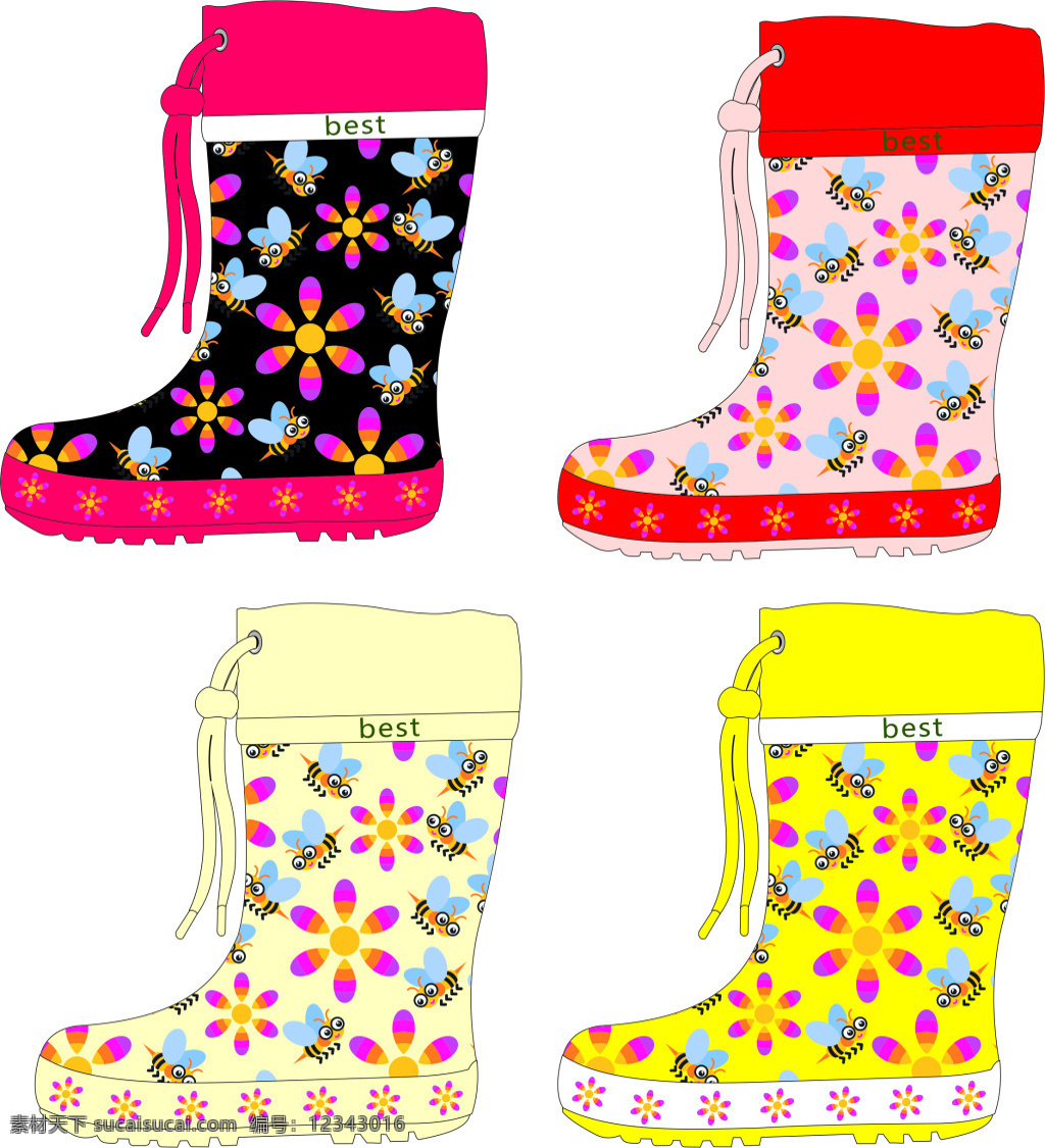 花朵图案雨靴 炫色 花朵图案 雨靴 鞋 白色