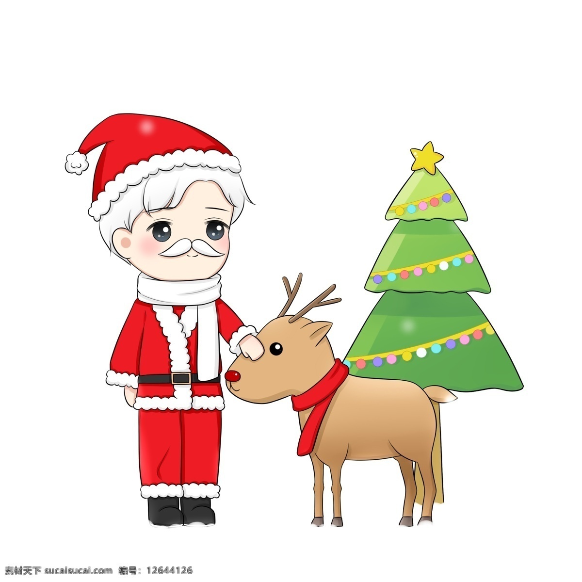 手绘 卡通 圣诞节 圣诞老人 麋鹿 圣诞树 免 抠 红色圣诞老人 圣诞快乐 带 红 围巾 圣诞 彩灯 下雪 夜晚 雪夜 圣诞帽 psd免抠 卡通手绘