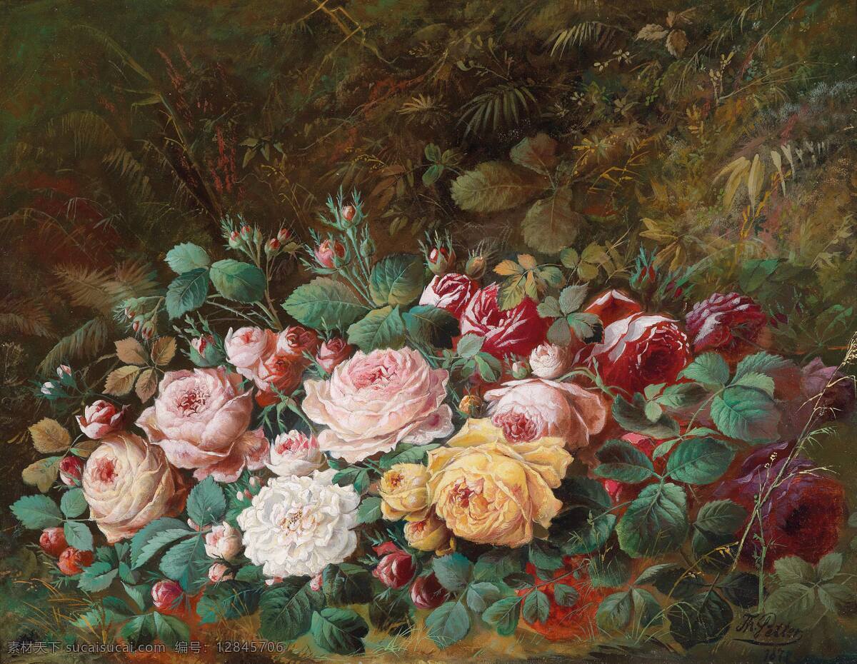草地 绘画书法 文化艺术 油画 静物 鲜花 设计素材 模板下载 静物鲜花 混搭鲜花 永恒之美 散落 19世纪油画