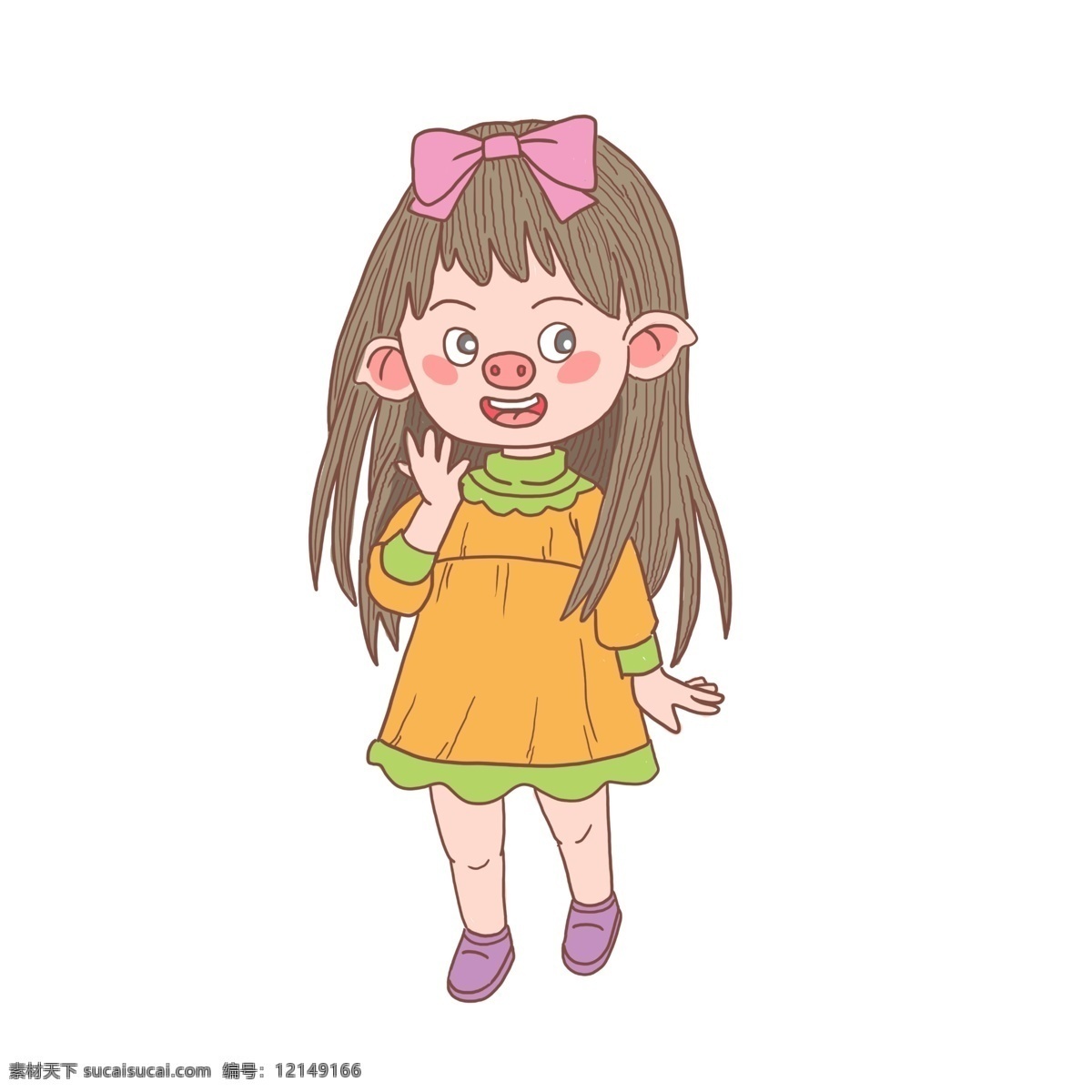 猪年 卡通 手绘 蝴蝶结 猪 女孩 2019年 小猪 发红包 卡通猪 元宝猪 财神 金币猪 春联猪 福字猪 鞭炮 爆竹 烟花