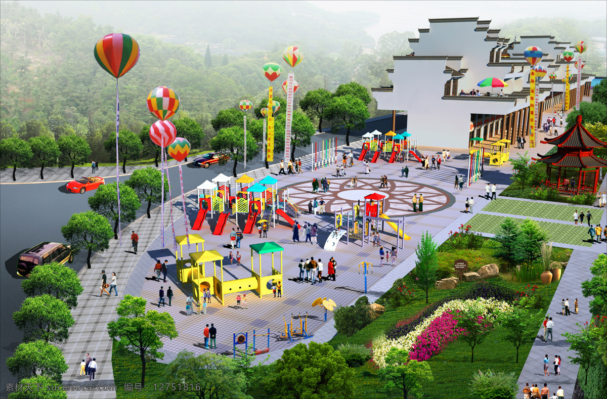 滨江 儿童游乐 广场 透视 儿童 游乐 环境设计 景观设计 灰色