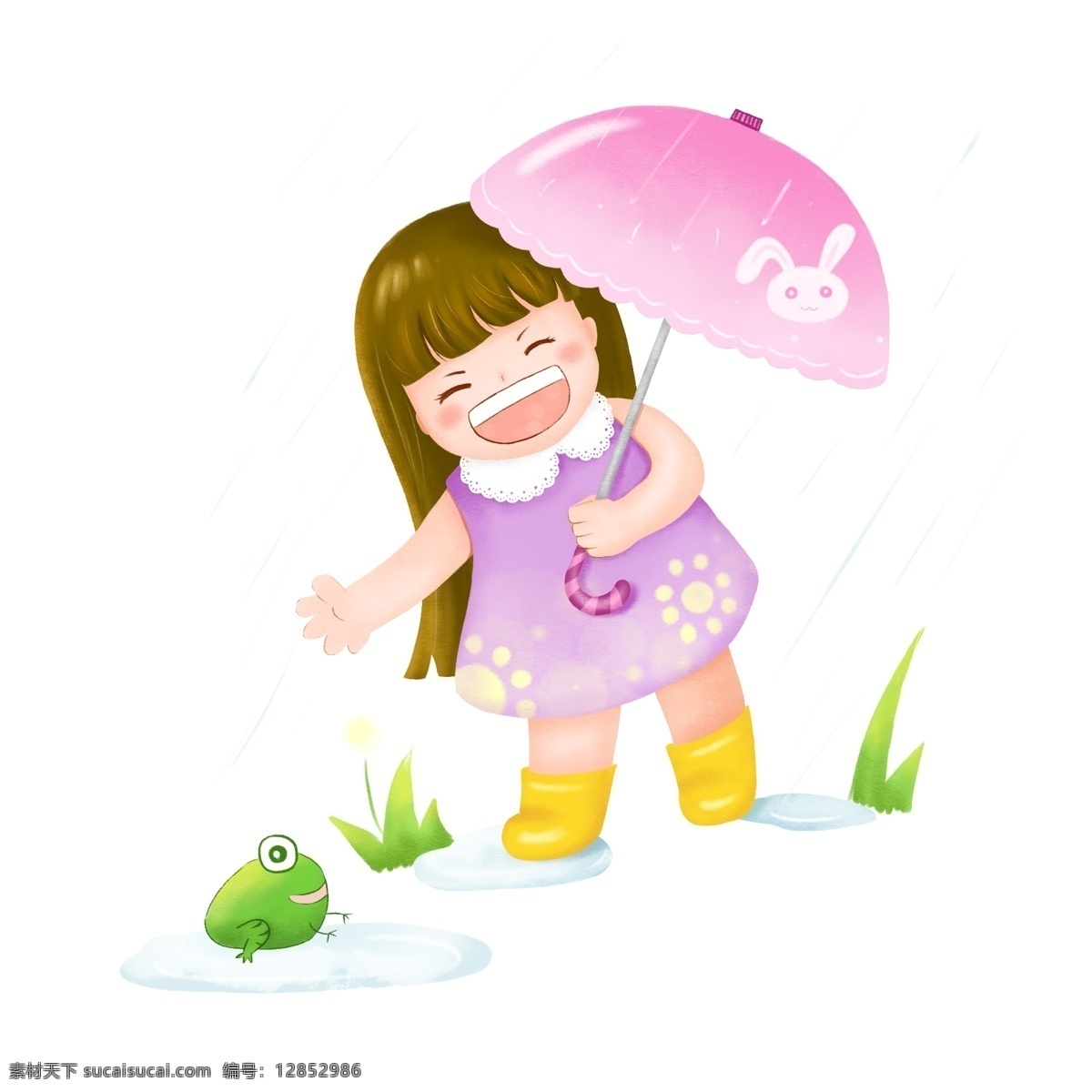 雨天 打伞 小女孩 撑伞 撑伞的小女孩 谷雨 可爱女孩形象 青蛙 下雨天 打伞的小女孩