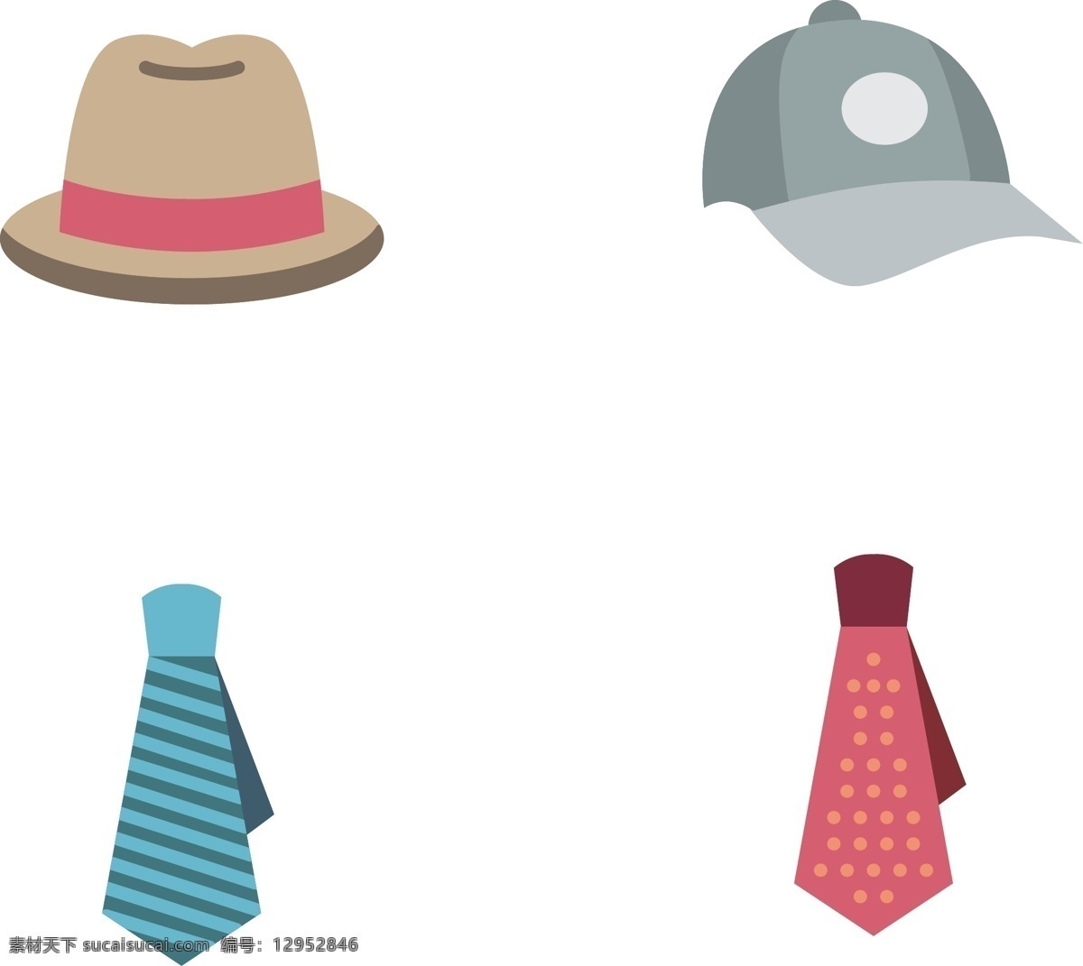男士 帽子 领带 免 扣 绅士 服装配饰 卡通插画 图标 免抠 png格式 可分开使用