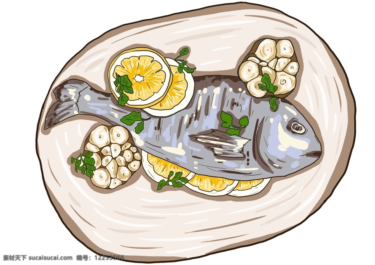 手绘 卡通 可爱 小 清新 插画 食物 鱼 小清新风格 美食 海报配图