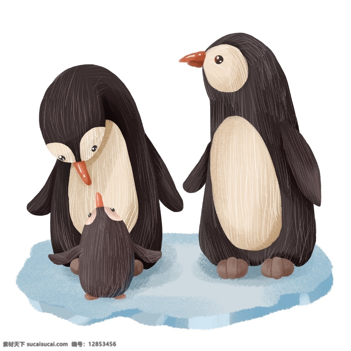 手绘 卡通 企鹅 一家 可爱 南极 动物 一家人 海洋 世界海洋日 哺育