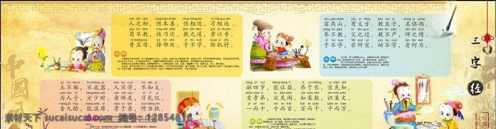 三字经展板 三字经 卡通人物 传统文化 小学 中国风 展墙 校园文化 文化艺术