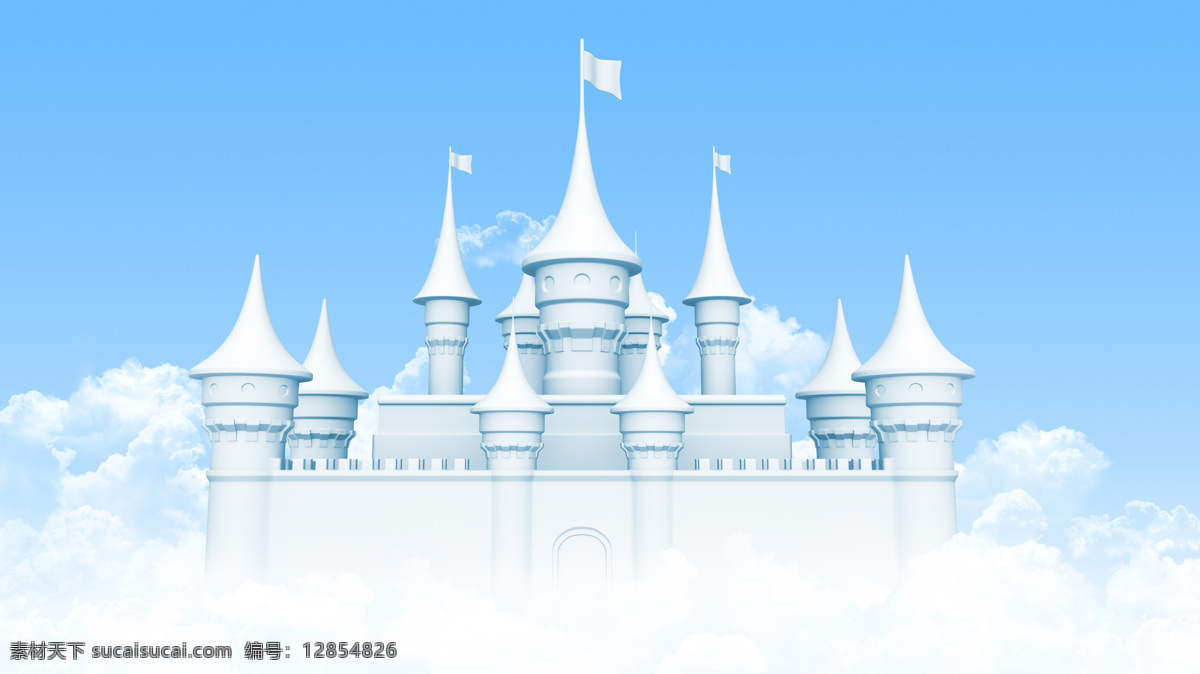 云端白色城堡 城堡 云端 蓝天 白云 白色城堡 神话 卡通 3d设计 3d作品
