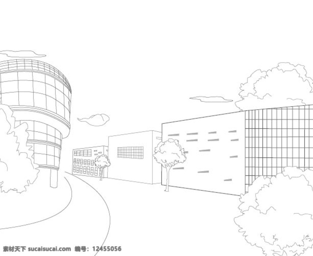 非 中心 建筑 线图 写字楼 树