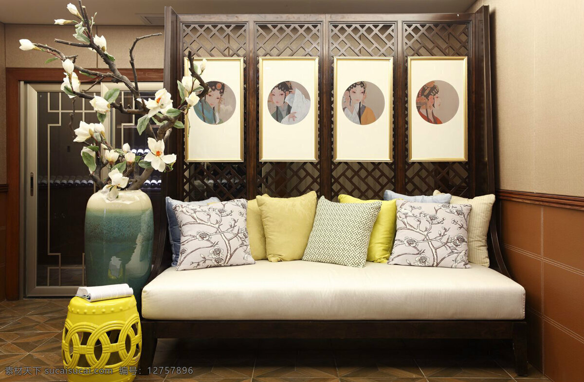 宁静 唯美 中式 时尚 客厅 沙发 效果图 中式风格 客厅沙发 客厅装修