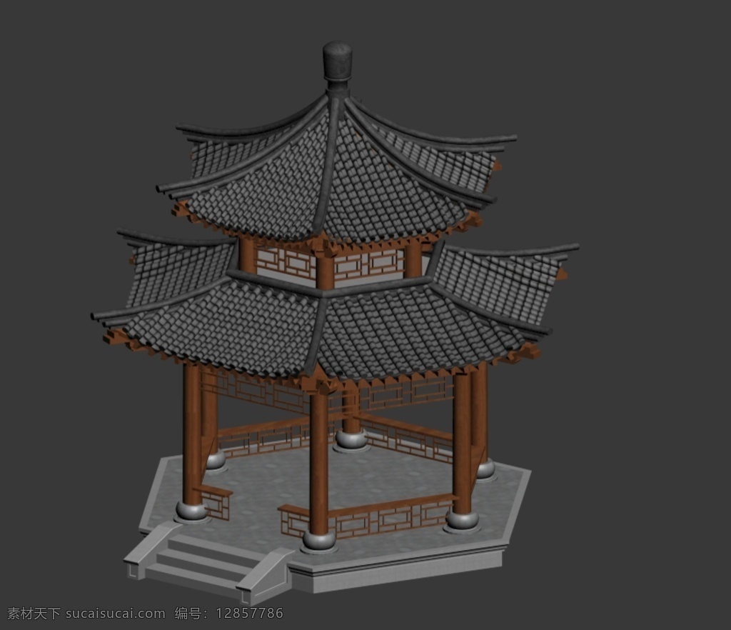 中式 古建 景观 六角 亭子 3d设计 室外模型 max