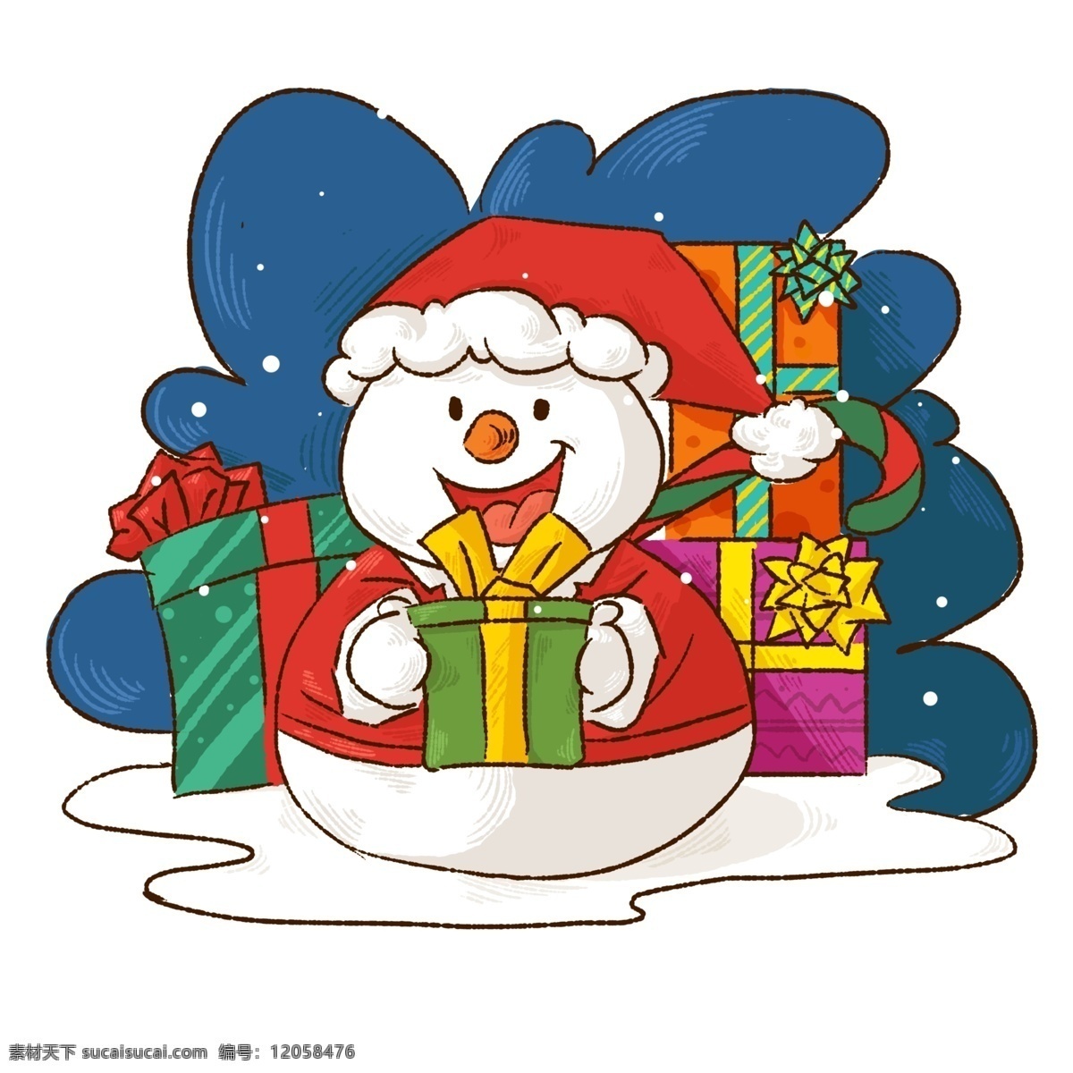 冬季 冬天 可爱 雪人 卡通 形象 礼物 堆雪人 玩耍 圣诞 圣诞老人 送礼 拟人