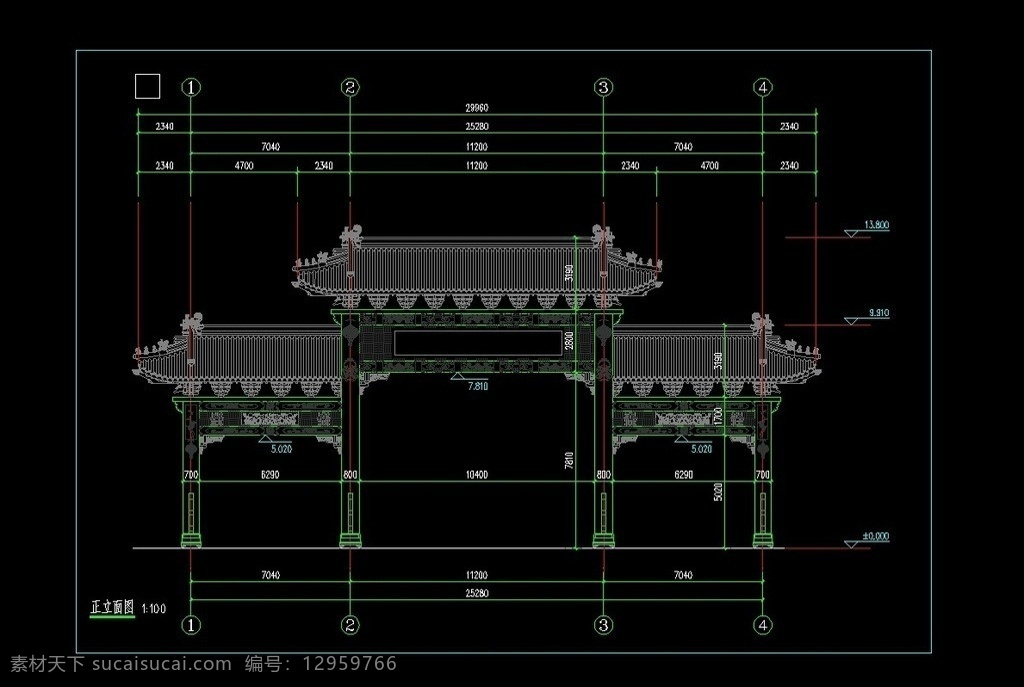 古建 牌坊 牌坊素材下载 牌坊模板下载 古建筑 cad cad图库 建筑设计 环境设计 源文件 dwg 景观设计