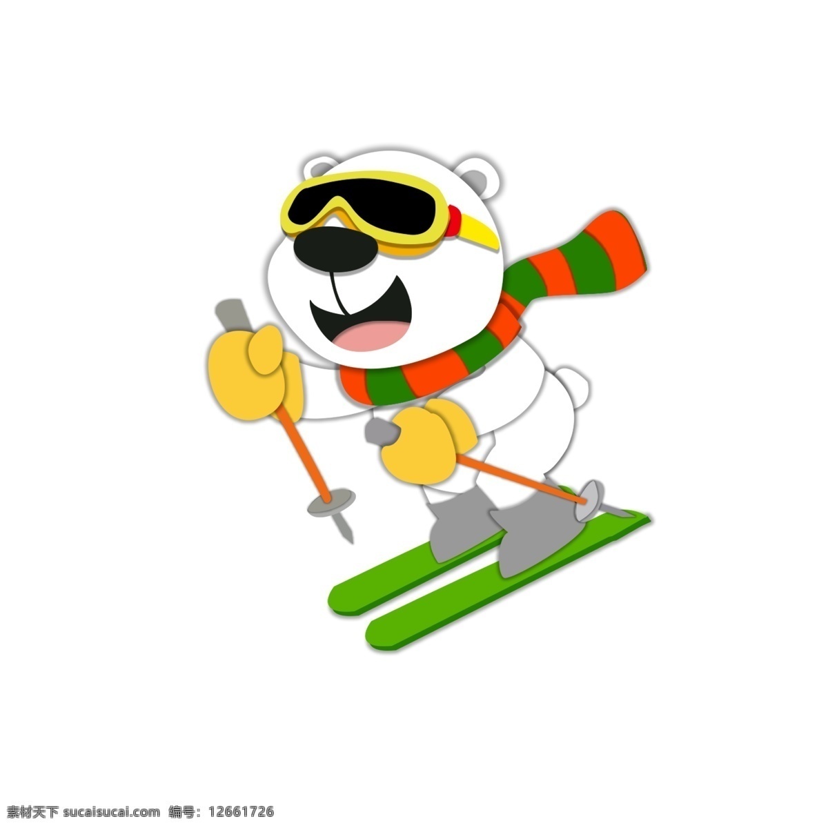 冬日 滑雪 北极熊 动物 卡通 创意 冬季 清新 彩色 微笑