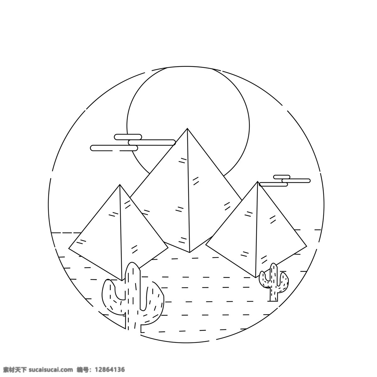风景 线条 元素 大漠 沙漠 仙人掌 沙丘
