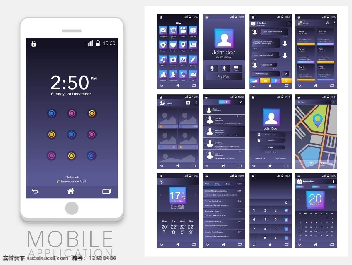 紫色 手机 ui 界面 手机ui界面 手机app app界面 ui界面套件 白色