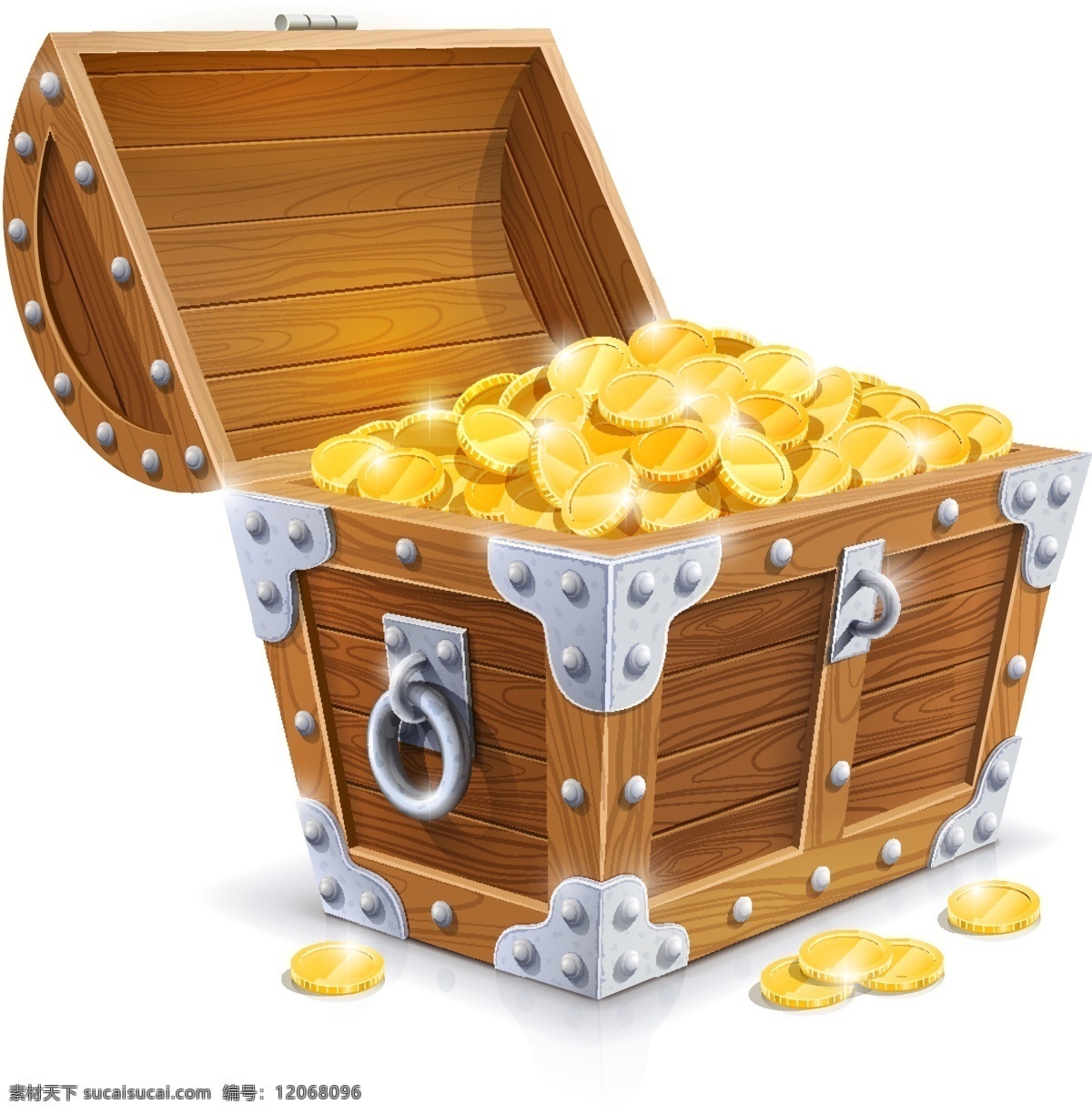 装满 金币 木 宝 箱 宝箱 金色 箱子 木箱 矢量 矢量图 其他矢量图