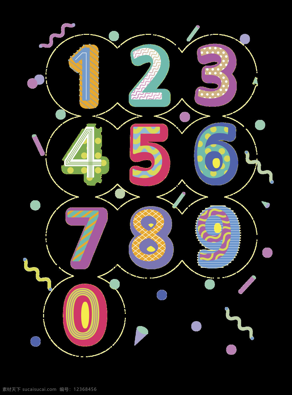组 可爱 创意 数字 设计素材 卡通 彩色 纹理 精美 装饰 艺术字 号码