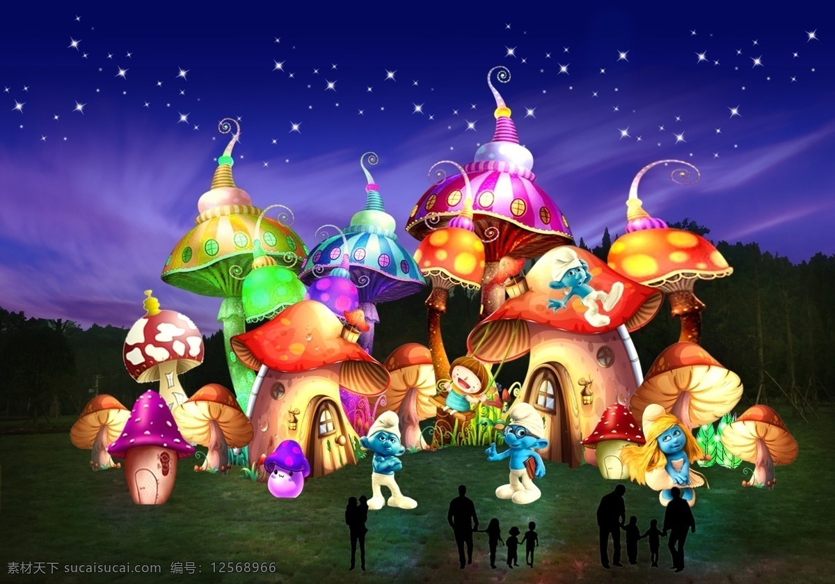 蘑菇屋 彩灯 花灯 设计图 蘑菇 精灵 蓝精灵 文化艺术 传统文化