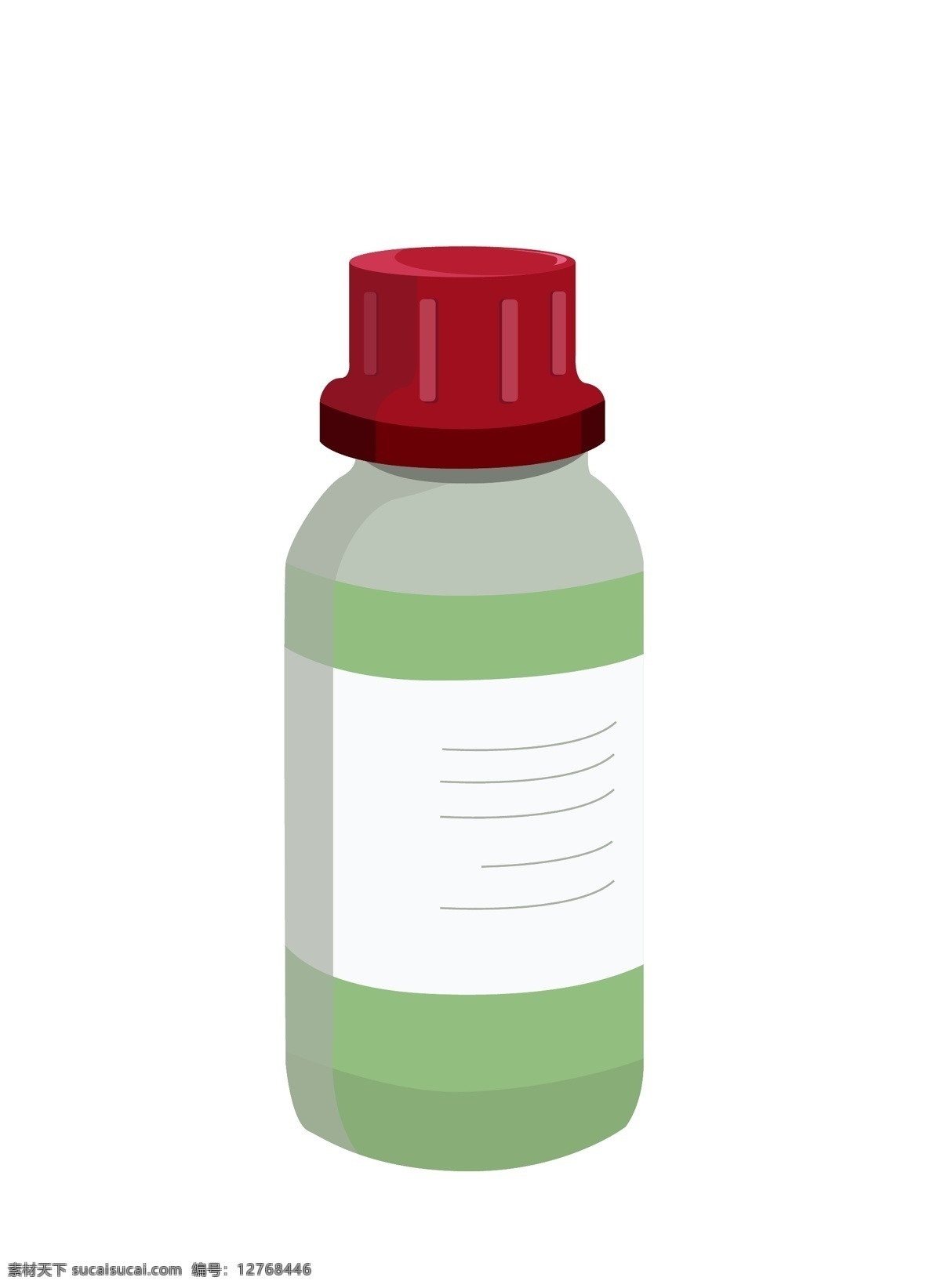 卡通 绿色 药瓶 插画 绿色的药瓶 实验用品插画 化学用品 卡通药瓶插画 红色的瓶盖 白色的标签