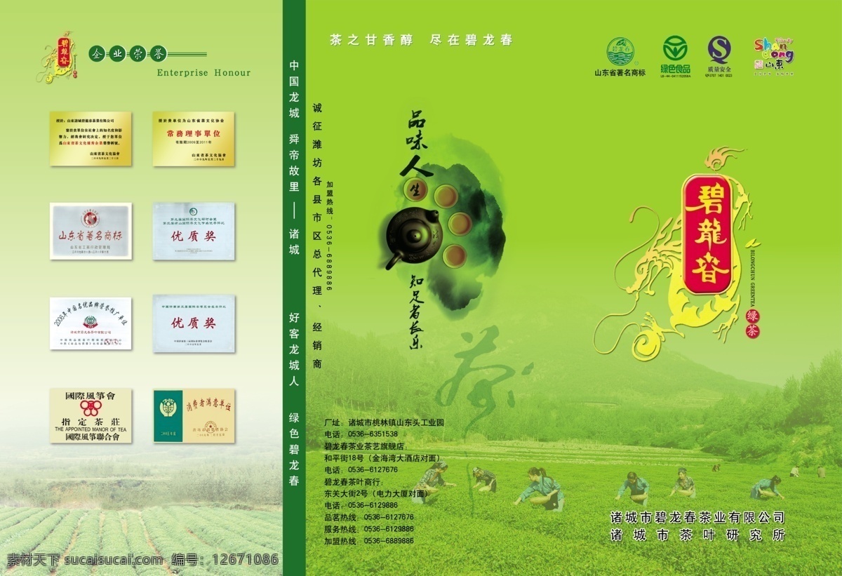 茶壶 茶园 茶韵 广告设计模板 画册设计 龙 绿色食品 企业荣誉 碧龙春 著名商标 好客山东 源文件 其他画册封面