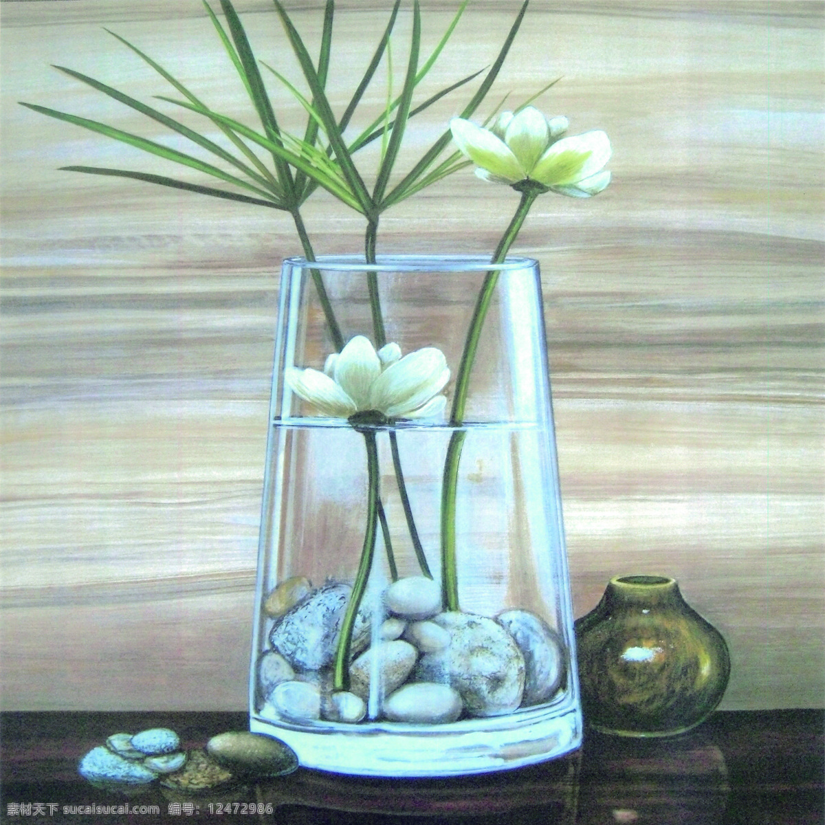 玻璃 花瓶 中 花朵 壁画 油画 艺术 共瓶 灰色