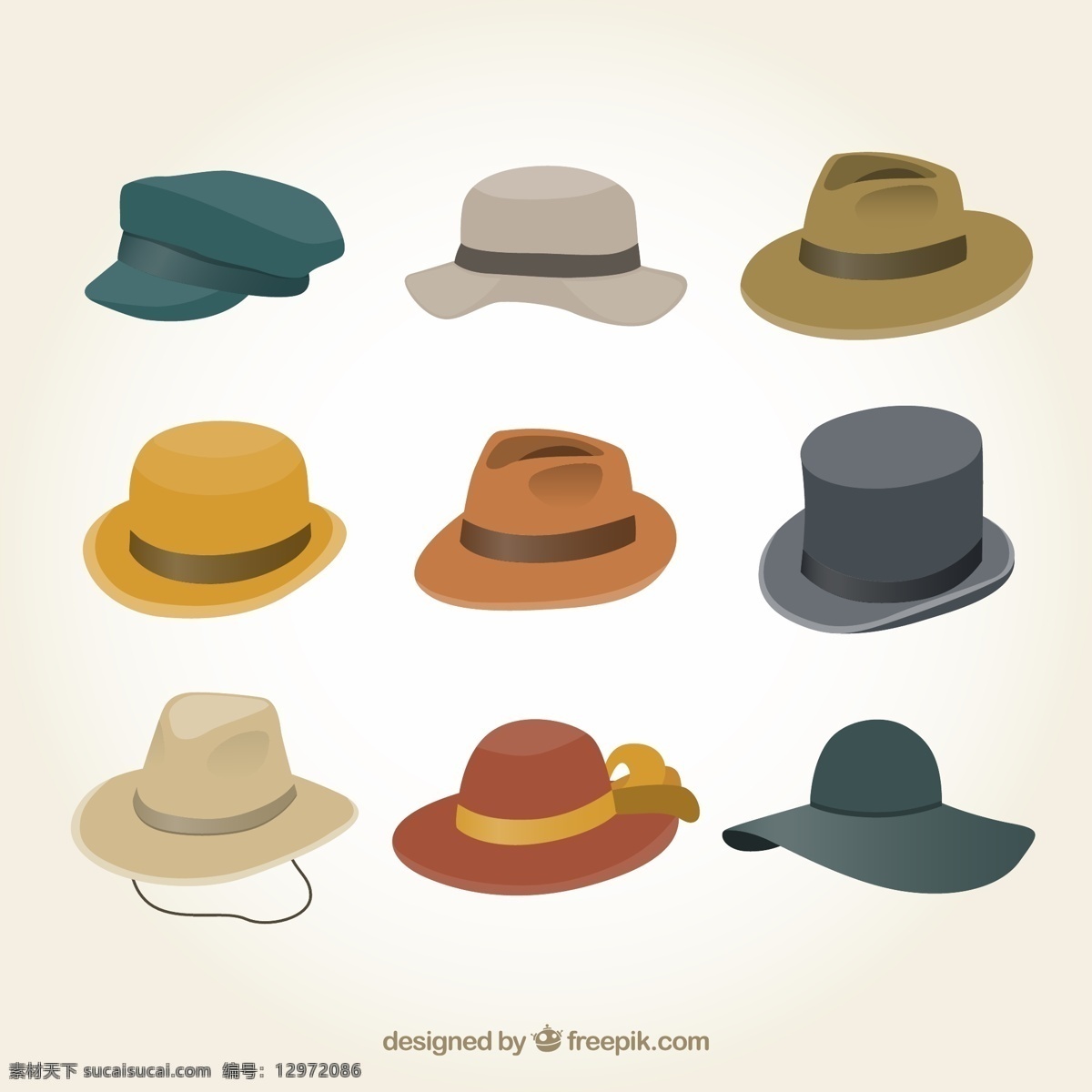 时尚 帽子 矢量图 遮阳帽 牛仔帽 礼帽 时装帽 奔尼帽