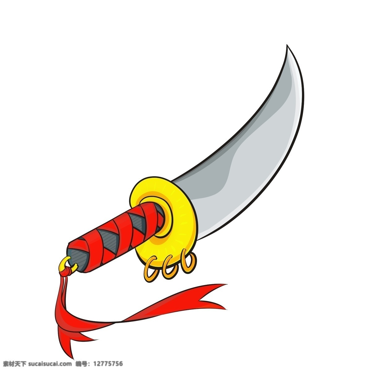 锋利 游戏 宝剑 插画 宝剑插画 一把宝剑 锋利的宝剑 游戏宝剑 剑 红色 黄色 红丝带 刀剑