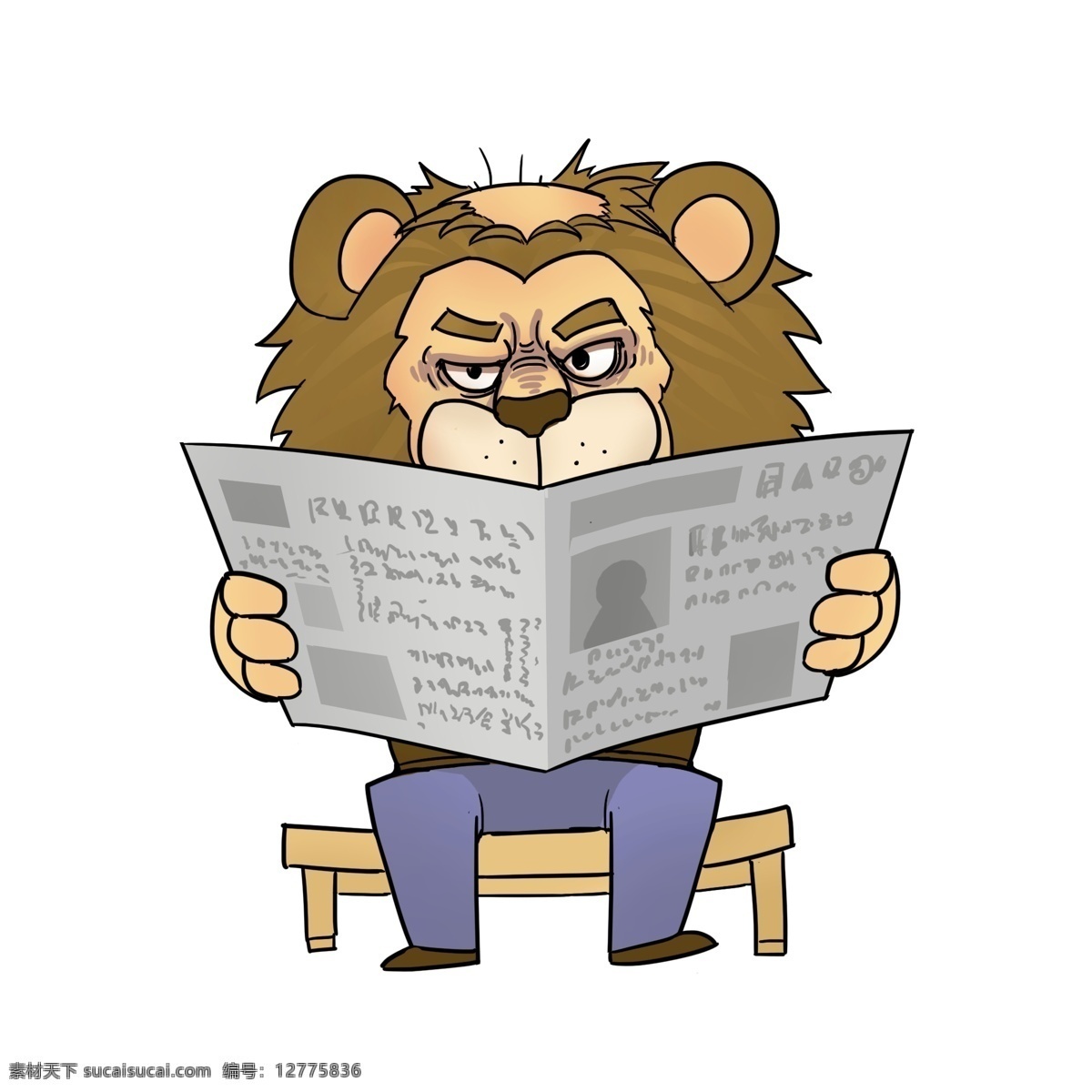 元素 秃头 动物 拟人 狮子 卡通 手绘 趣味 插画