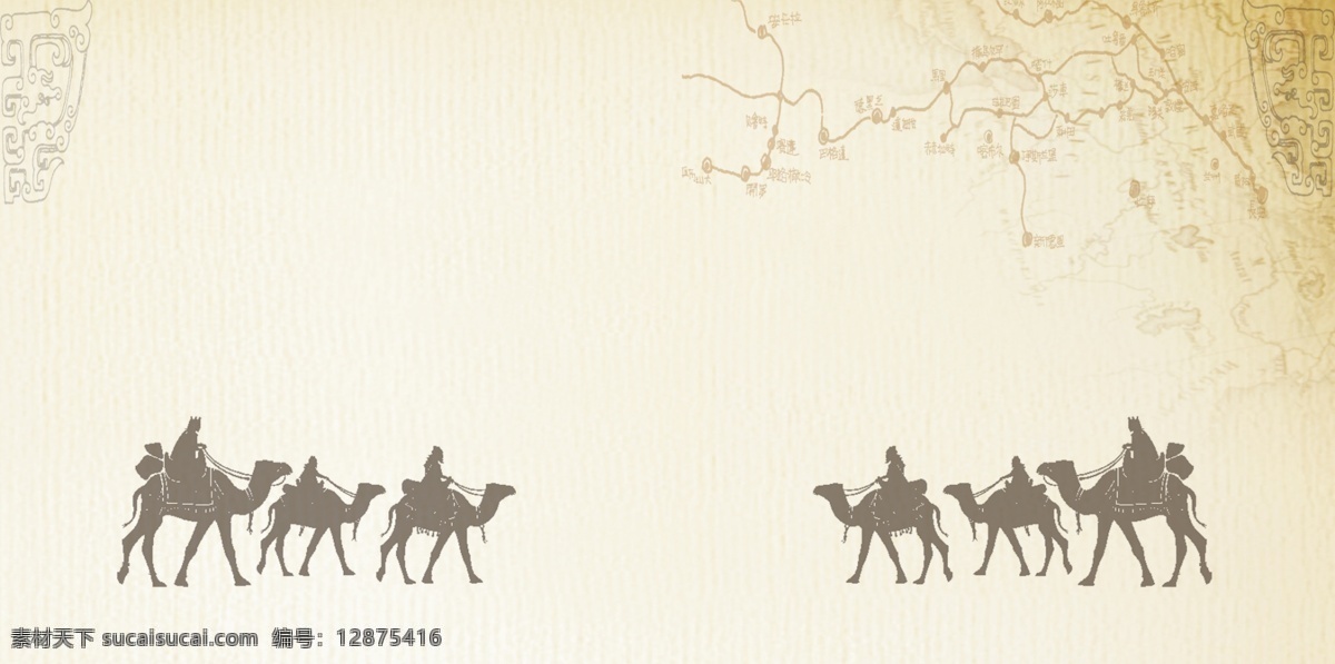 丝绸之路背景 丝绸之路 背景 骆驼 丝绸之路路线 沙漠 古印章 图纹 白色