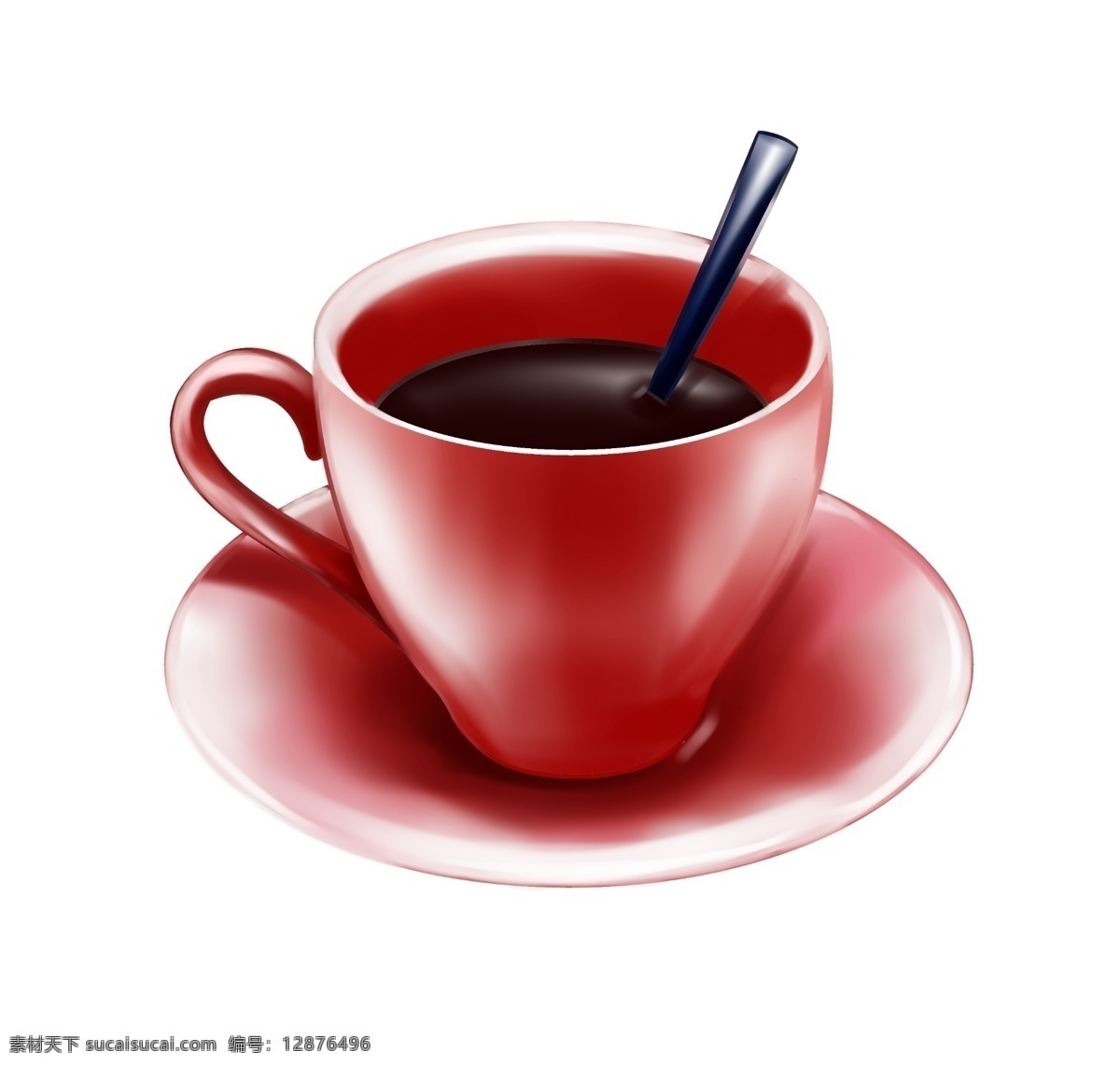 红色 精美 咖啡杯 插画 红色咖啡杯 勺子 一杯咖啡 现磨咖啡 热咖啡插图 精美咖啡杯 黑色勺子