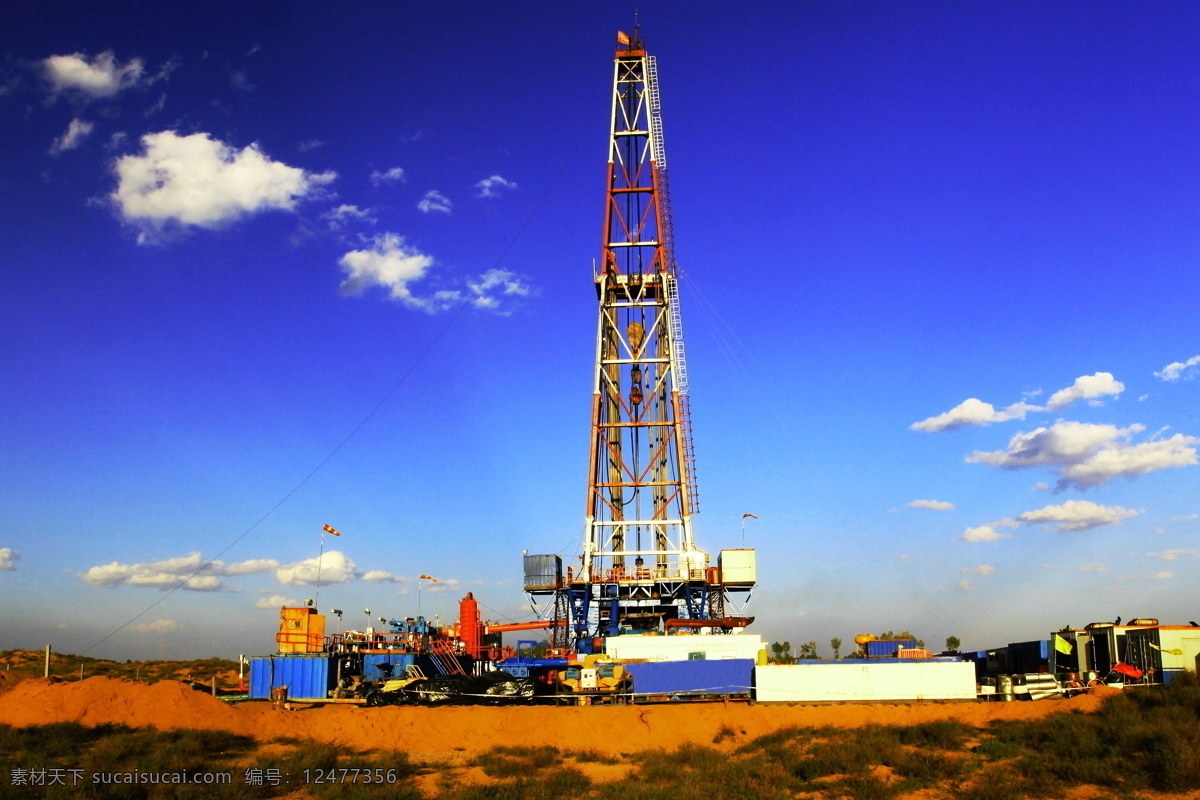 顶天立地 非 高清 石油 天然气 现代科技 勘探 设施装备 钻机 内蒙古 沙漠 蓝天 白云 钻探 机械 工业生产