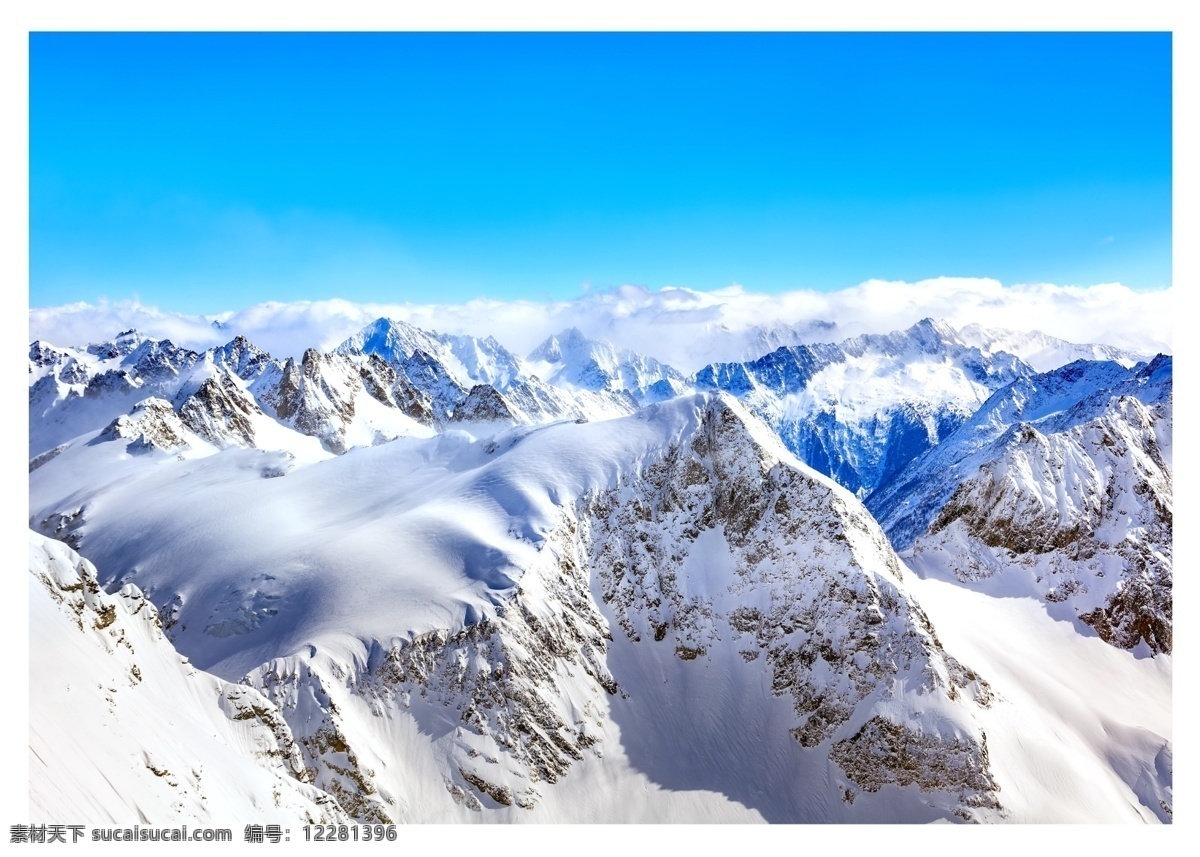 雪山风景 瑞士阿尔卑斯 瑞士雪山 连绵群山 山峰 高山 蓝天