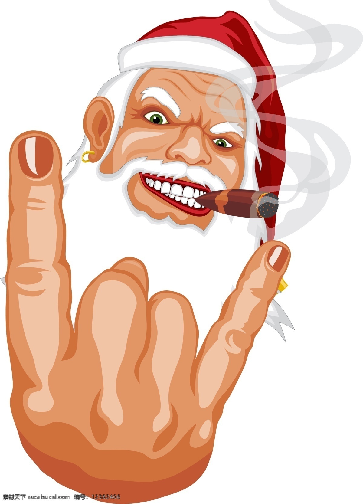 另类圣诞老人 圣诞 老人 另类 怪异 荒诞 鄙视 挑衅 白胡子 烟 手指 非主流 节日素材 圣诞节 矢量图库