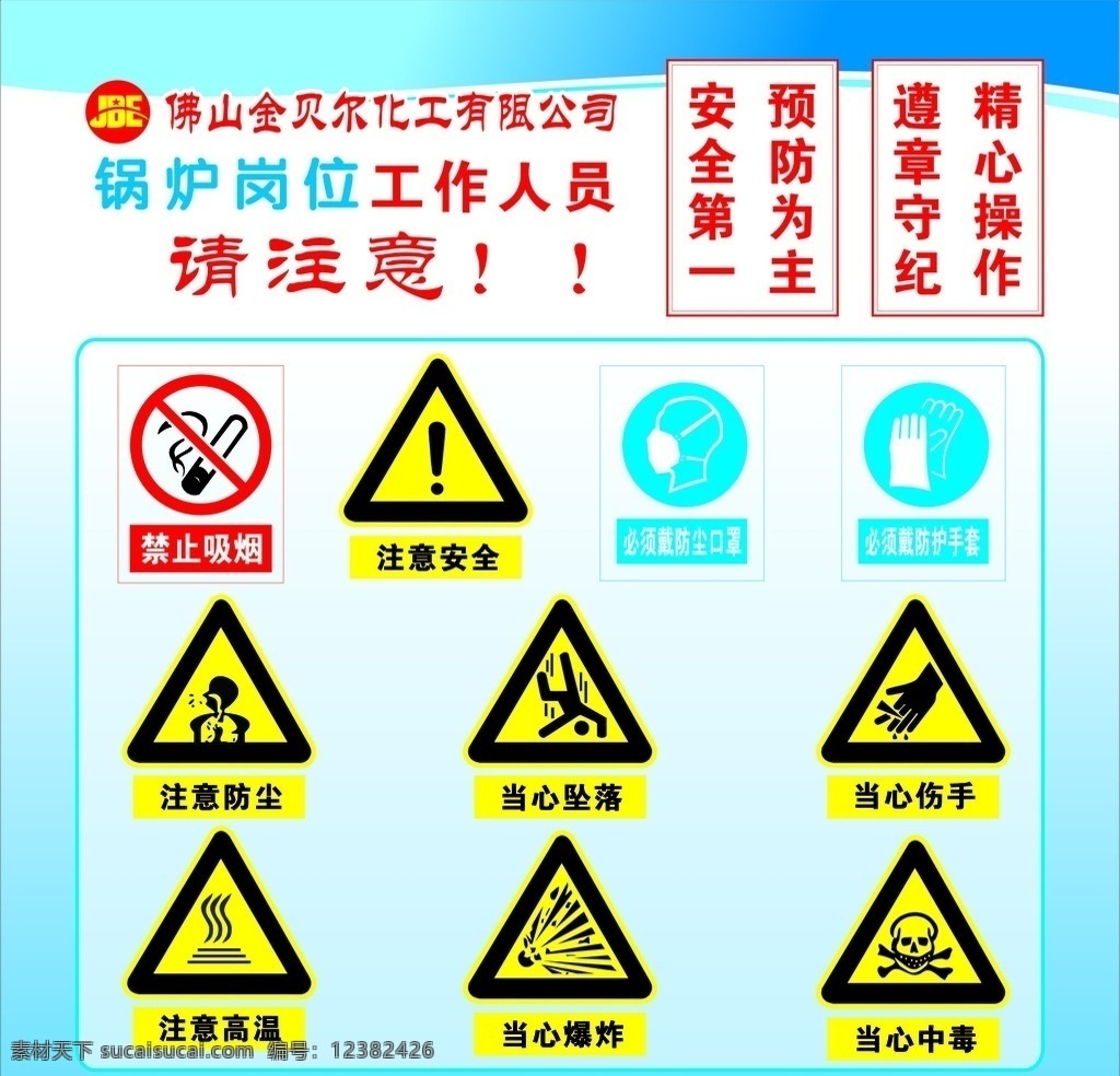 锅炉 岗位 注意 警示 标志 金贝尔 锅炉岗位 安全标识 牌 工厂提示牌 注意安全 注意防尘 注意高温 当心坠落 当心伤手 当心爆炸 当心中毒 禁止吸烟 戴防尘口罩 戴防护手套 蓝色展板 矢量 安全提示 设计原文件