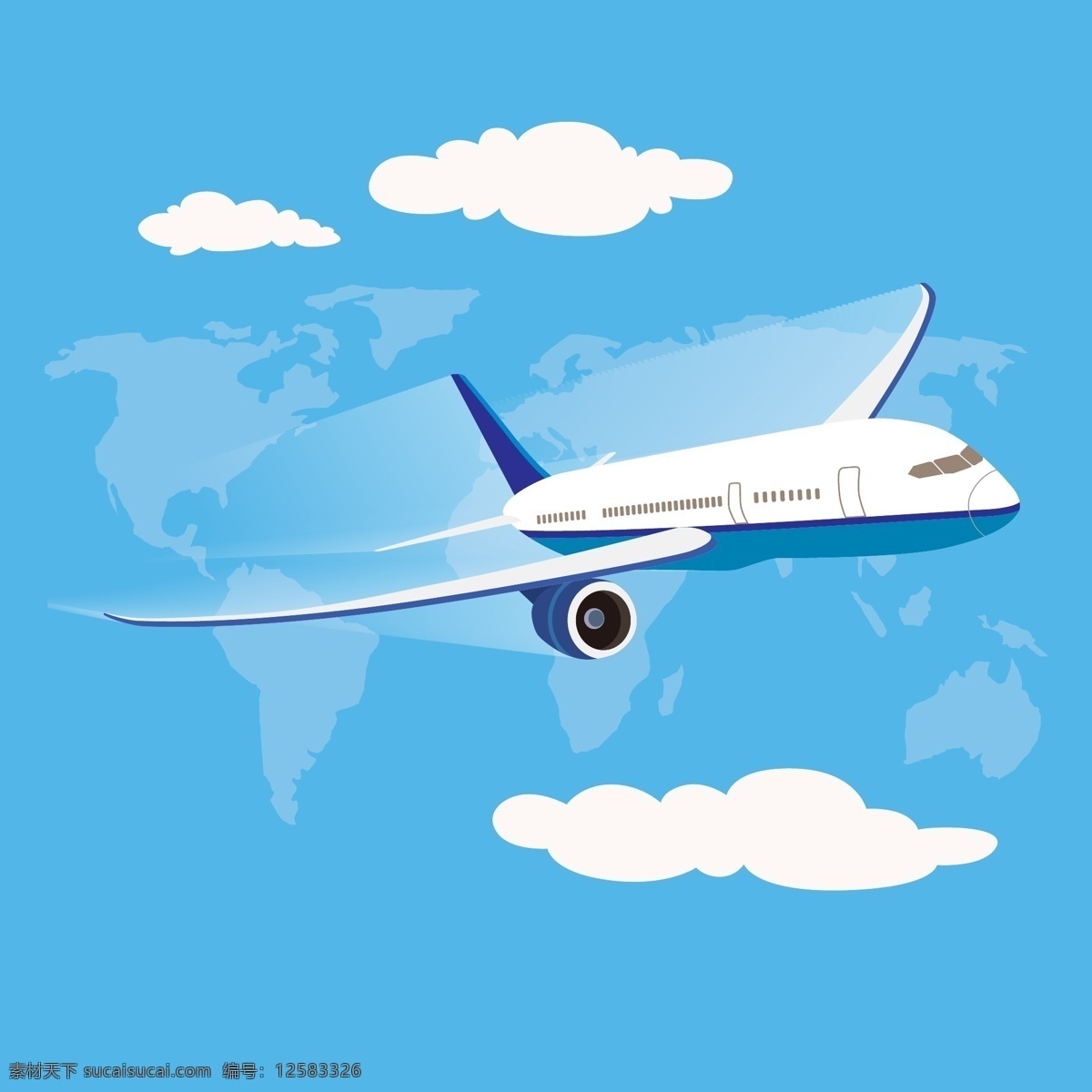 蓝天 中 翱翔 飞机 云 天空 旅行 客机 矢量图 ai格式 卡通飞机 现代科技 交通工具